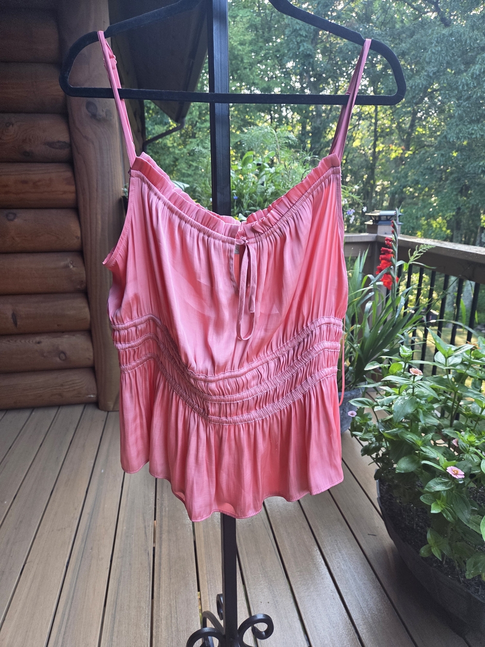 Smocked Pink Spaghetti-Strap Camisole Top